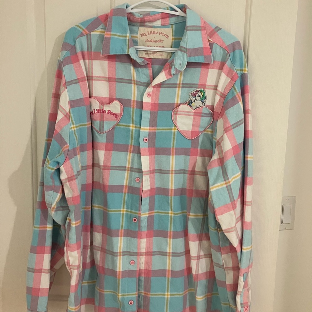 My Little Pony shirt by Cakeworthy. Pink, blue and yellow. Size 3XL.